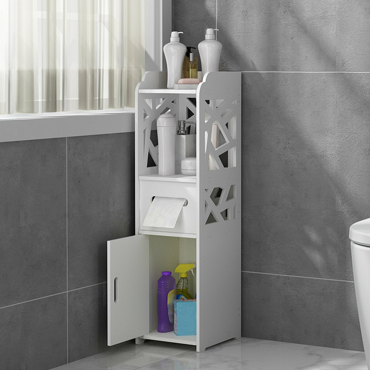 22x24x80cm badkamer vloerstaande opbergkast wastafel douche hoekplank