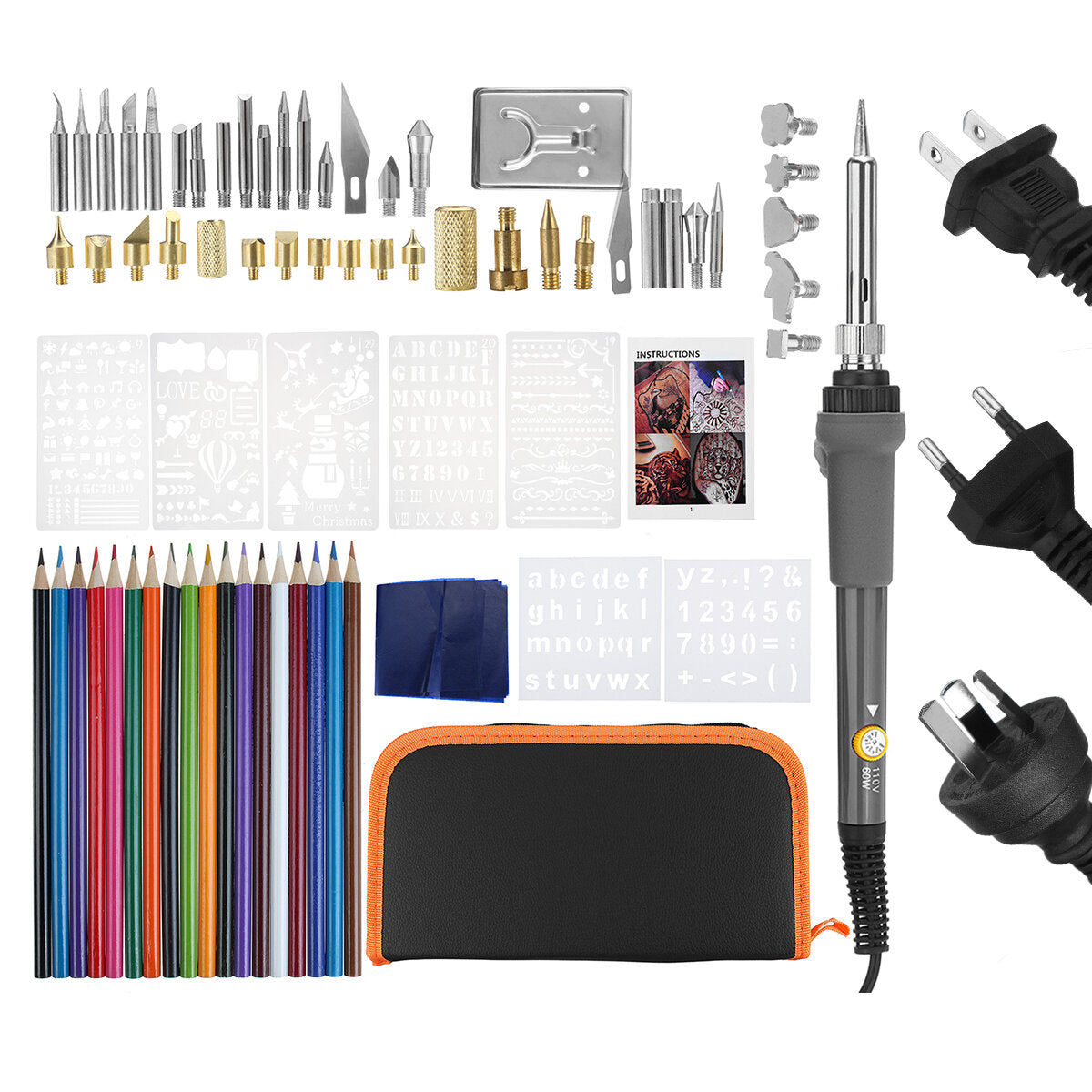 71 stuks / set houtgestookte pen tool solderen stencil iron craft pyrography kit 60 w.