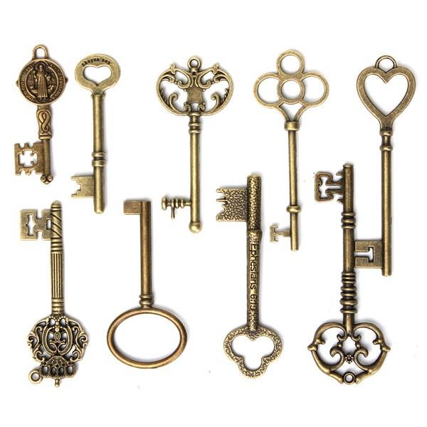 9 stuks antieke vintage skelet sleutels bronzen charm hangers voor dhz sieraden maken: