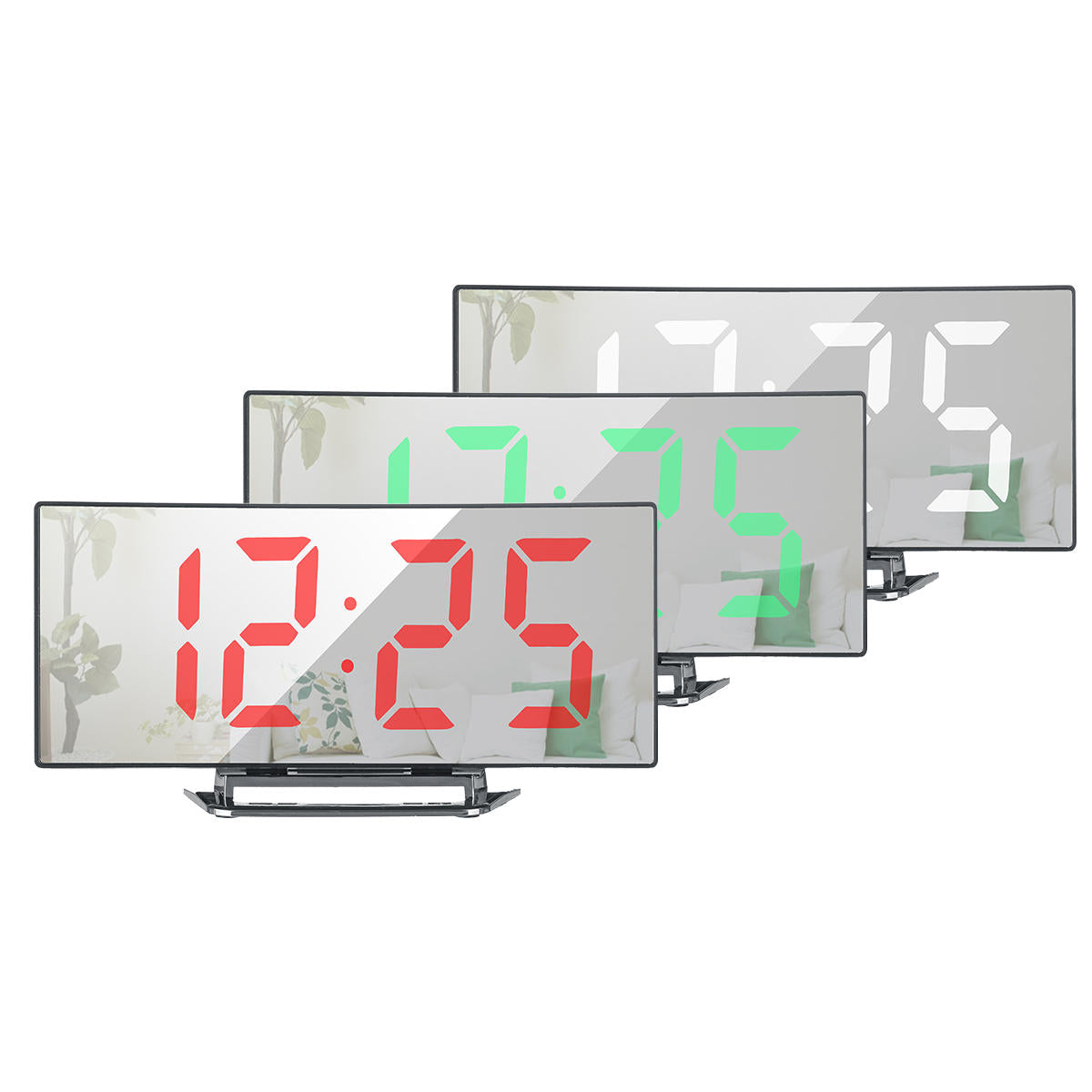 gebogen led digitale wekker spiegel tafel display temperatuur snooze usb kamer