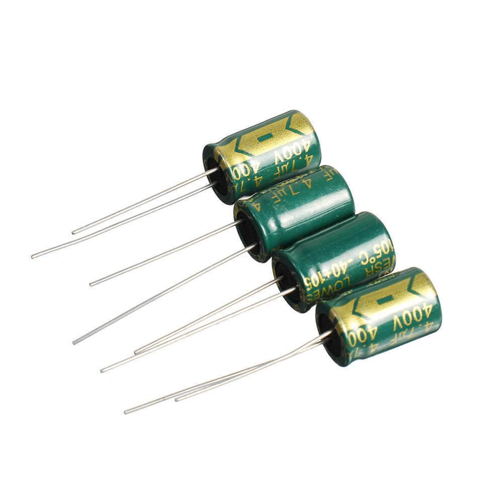 geekcreit 50 stuks 400v 4.7uf hoge frequentie lage weerstand oplader aluminium elektrolytische condensator 8x12mm met doos 400v 4.7μf