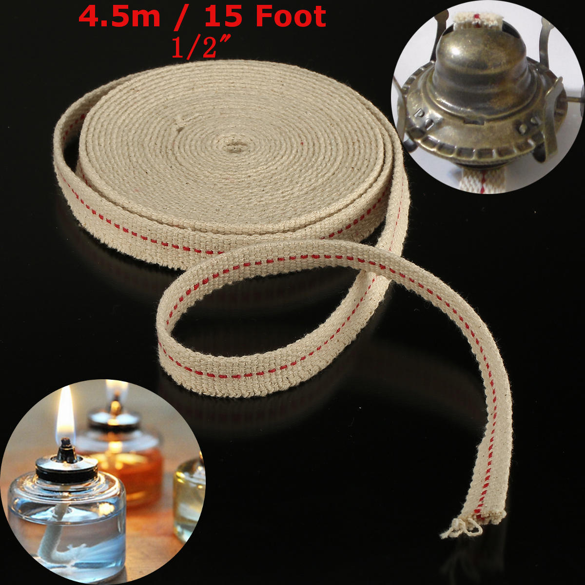 1/2 inch platte katoenen lont 15 voet olielampen en lantaarns katoenen lont 4.5 m lengte
