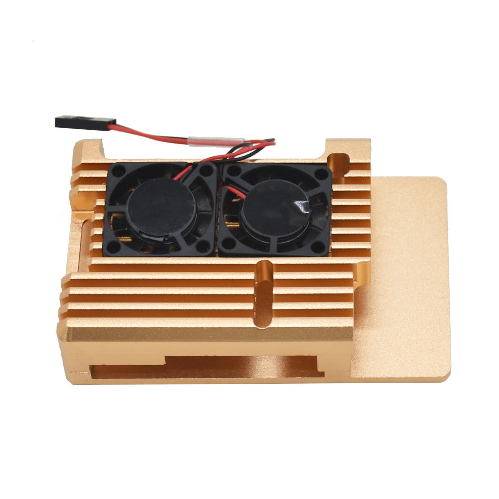 gouden behuizing van aluminiumlegering met koelventilator voor raspberry pi 3b +