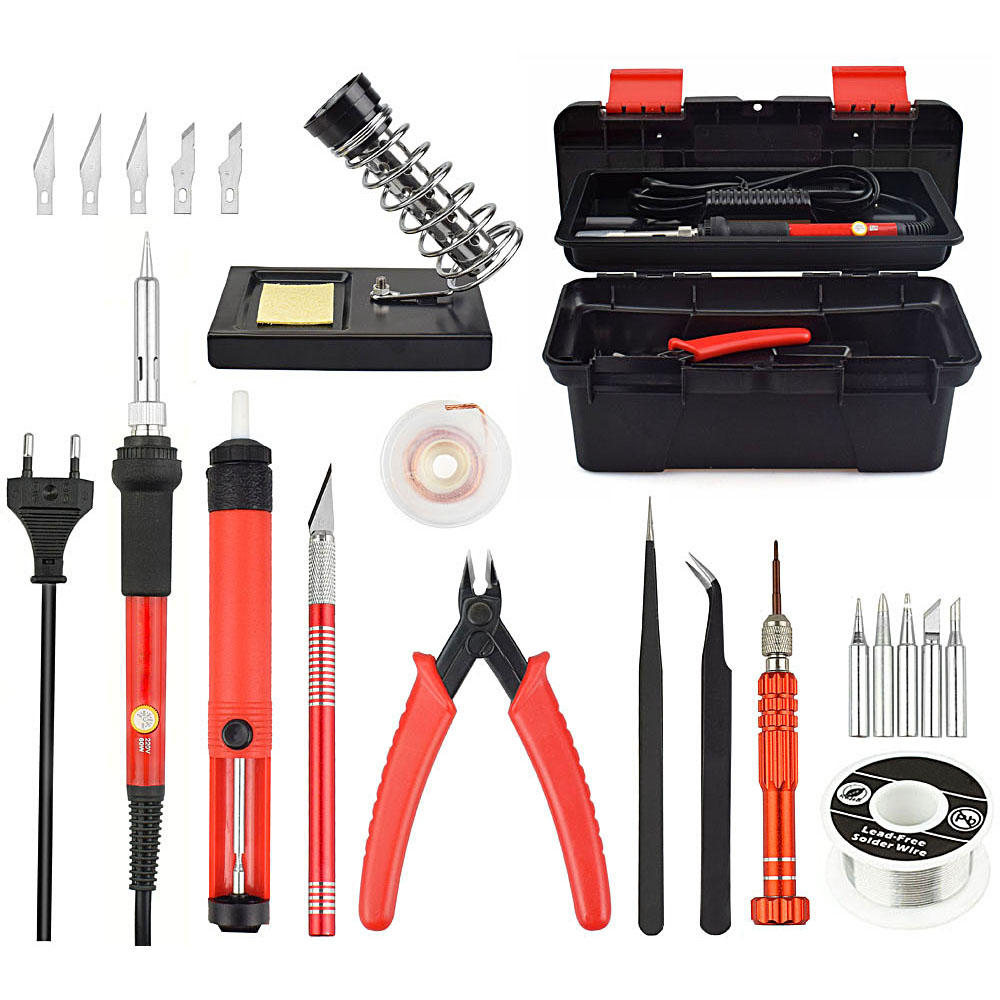 25 stuks 220v 60w verstelbare temperatuur elektrische soldeerbout kit smd lassen reparatie tool set gereedschapskist