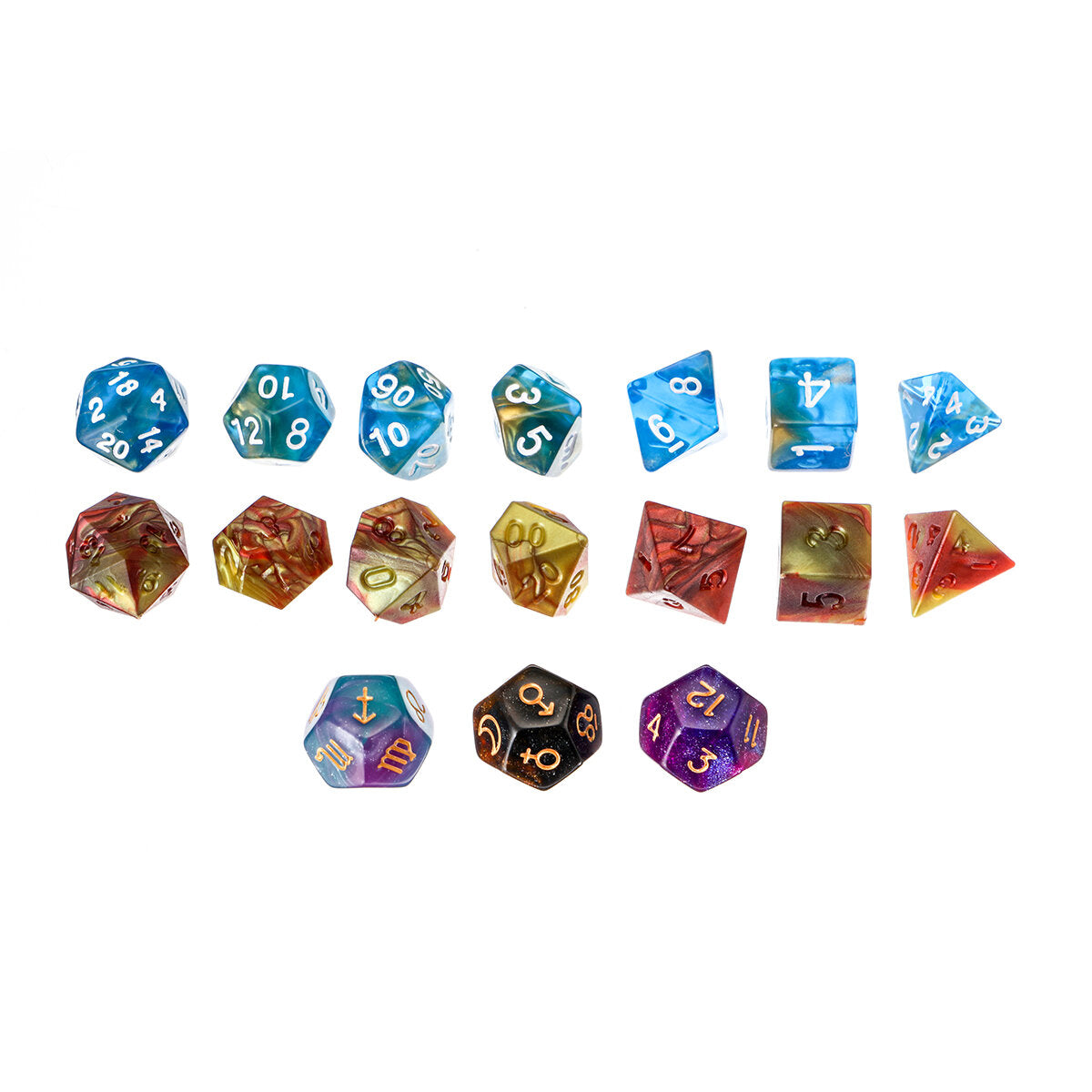 polyhedral dobbelstenen voor dungeons dragons games d20 d12 d10 d8 d6 d4 + pouch