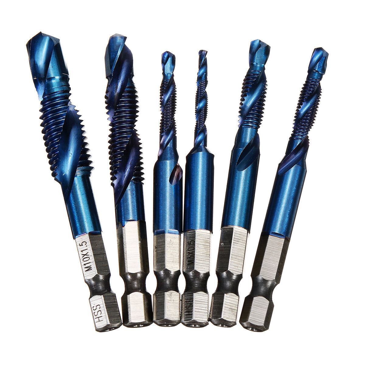 6 stuks m3-m10 1/4 inch hex shank metrische draad blauw nano gecoat hss boor en tap bits schroef tap
