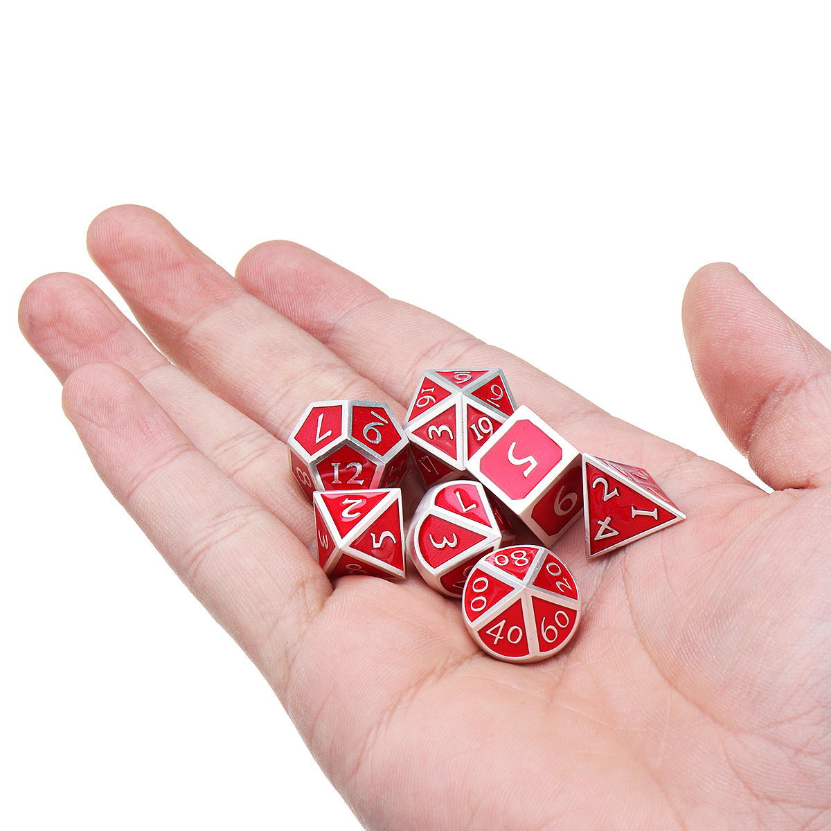 rode antieke kleur solide metalen polyhedral dobbelstenen rollenspel rpg gadget 7 dobbelstenen set met tas