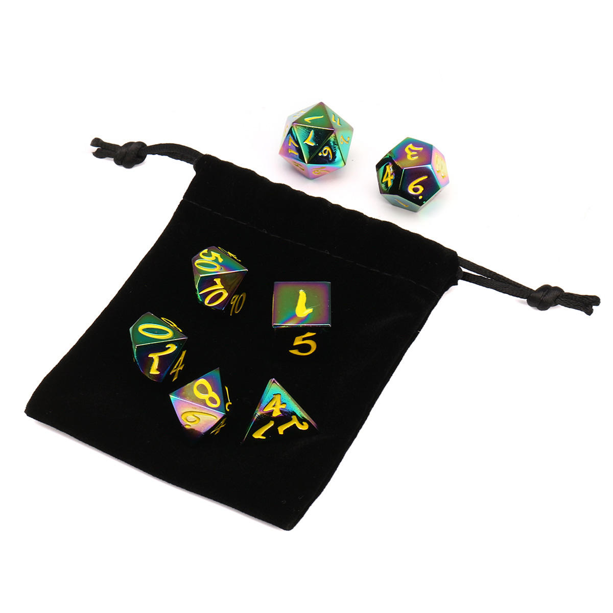 7-delige antieke metalen polyhedral dobbelstenen set rollenspel gadget met tas