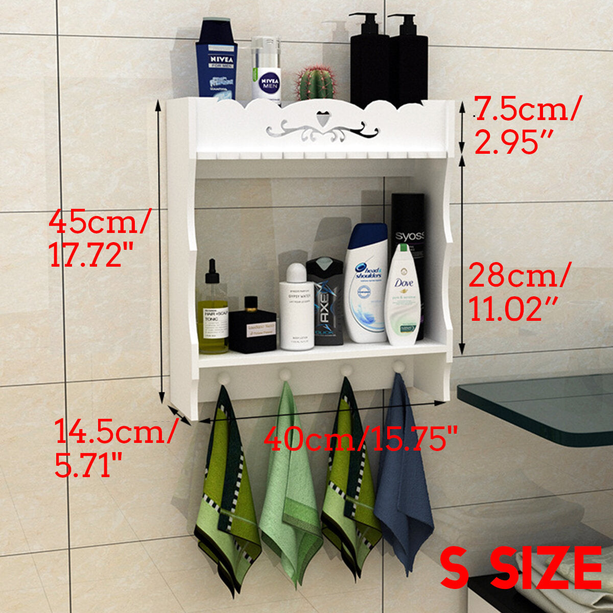 2-tiers wandmontage badkamer plank handdoek haken organizer thuis opbergrek