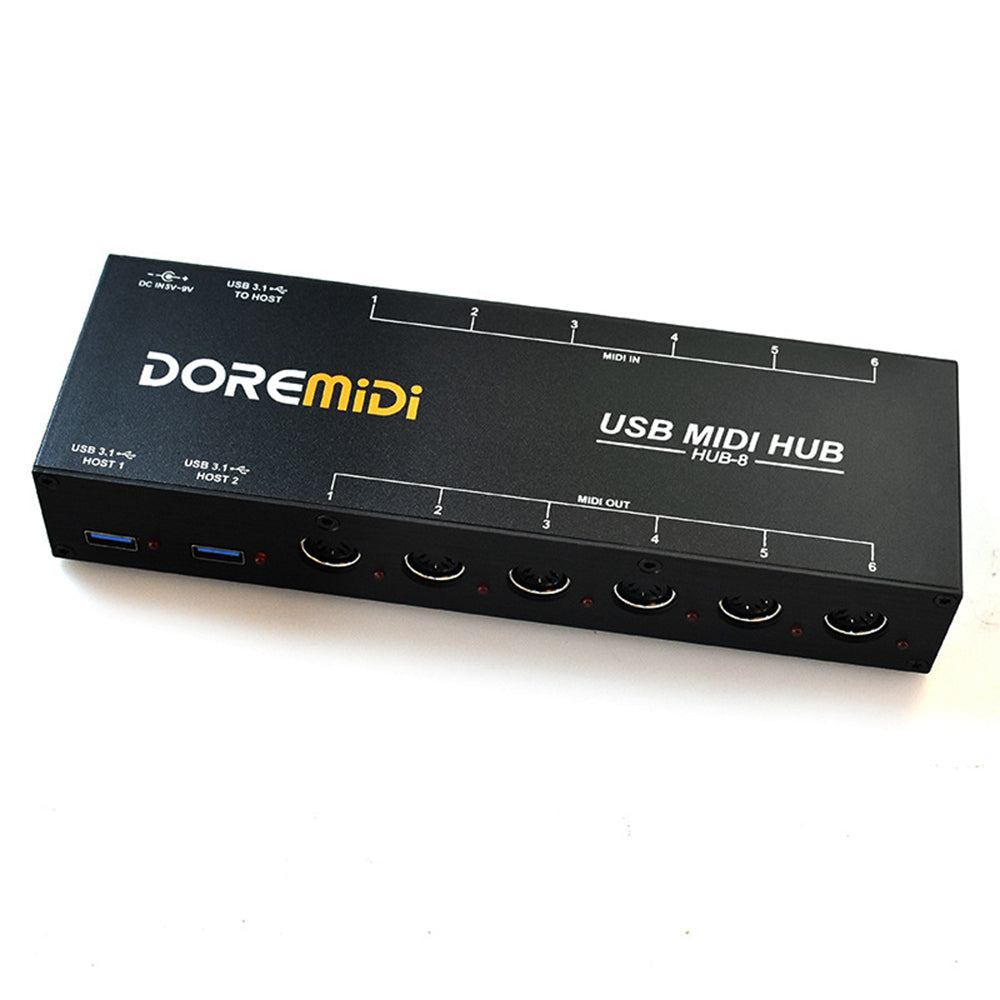 doremidi nieuwe hub-8 midi 6x6 usb midi host x2 usb 3.1 midi hub box