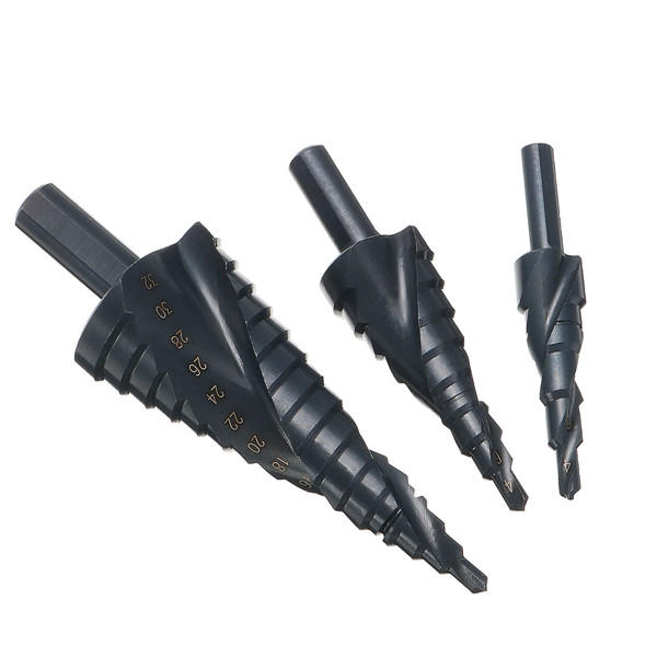 3 stuks 4-12 / 20 / 32mm hss step drill bits set spiraal gegroefde gatsnijder
