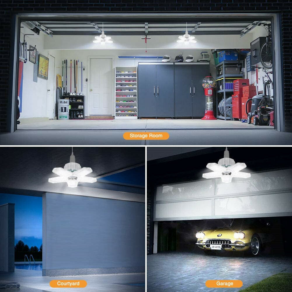 led-garageverlichting e26/e27 vervormbare plafondlamp magazijnverlichting lamp met 5 verstelbare panelen