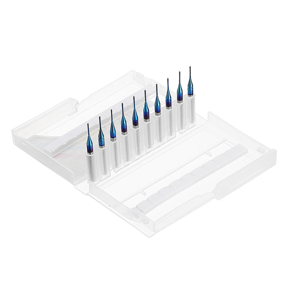 10 stuks 0.5-1.0mm blue naco coated pcb bits carbide engraving frees for cnc tool rotary burrs