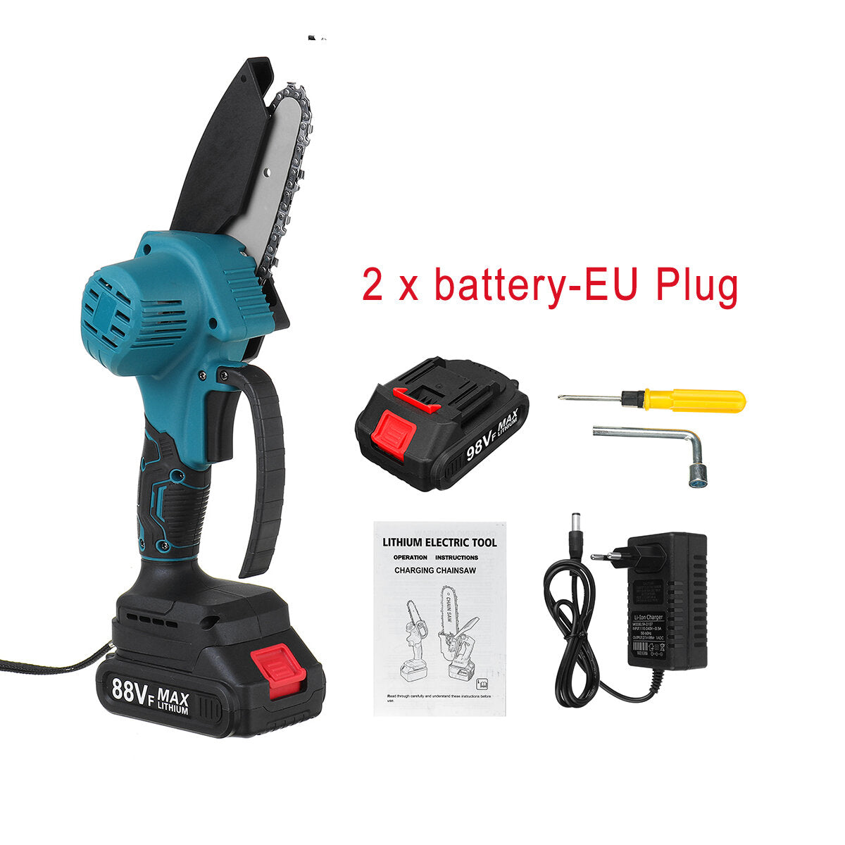 4  88vf draadloze elektrische kettingzaag oplaadbare houtbewerking zaag hout cutter w/geen/1/2 batterij voor makita
