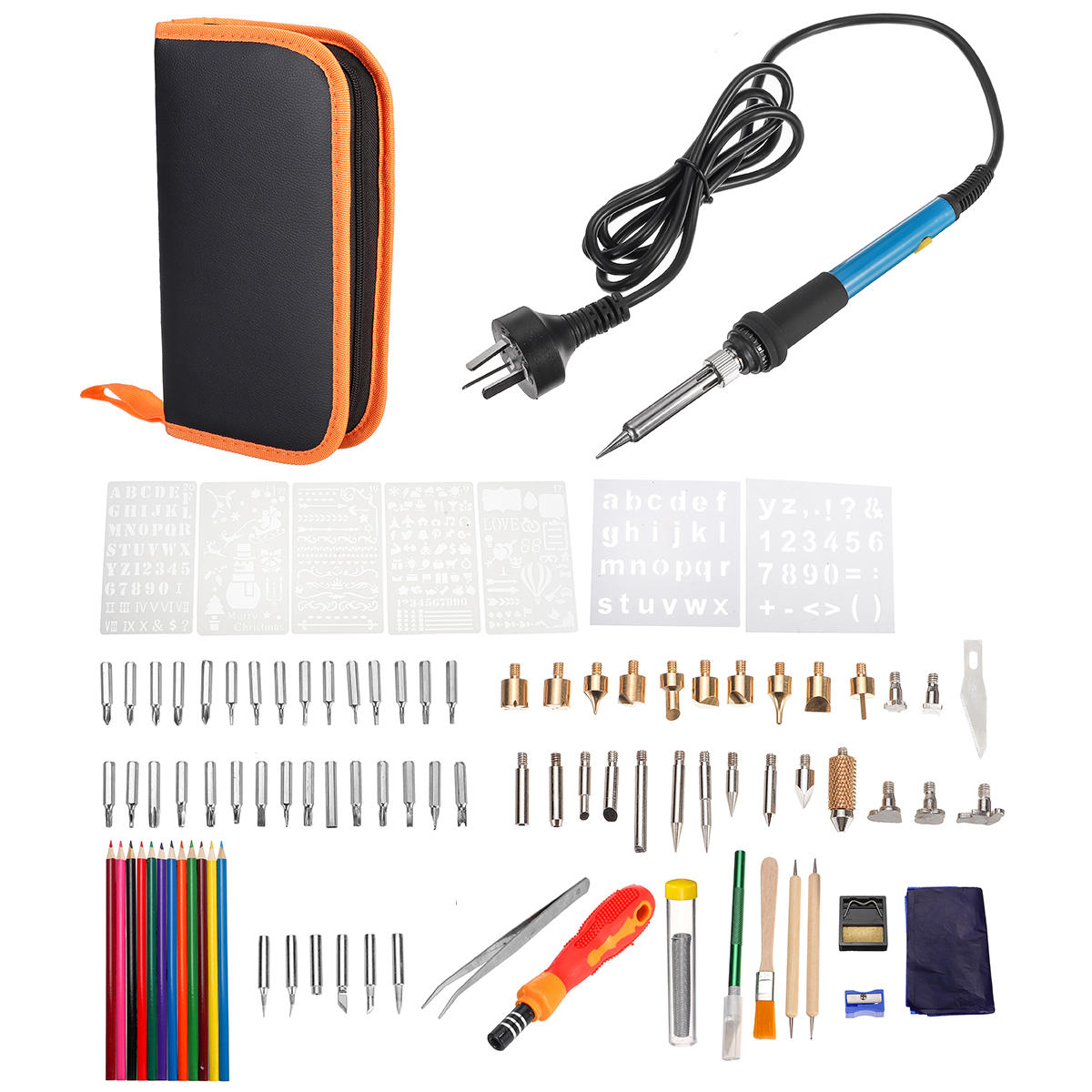 101 stuks elektrische soldeerbout kit dhz houtgestookte pen carft tool pyrography tool set:
