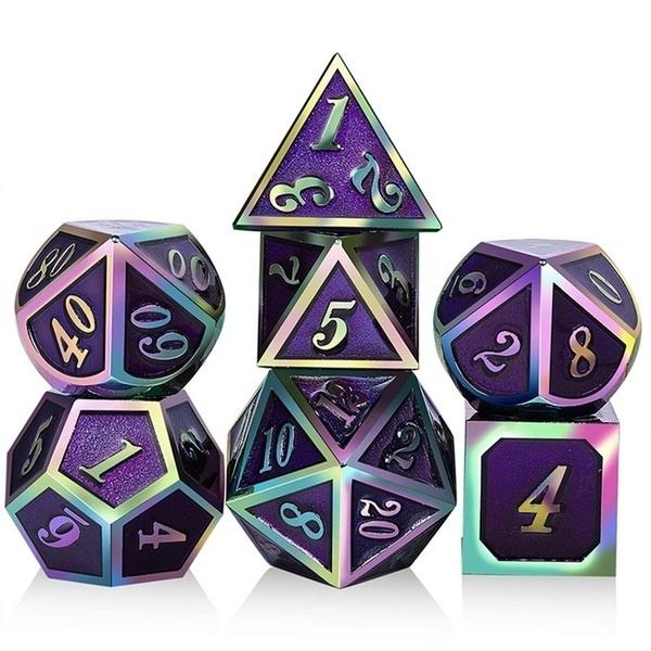 7 stuks/set regenboog rand metalen dobbelstenen set met tas board rollenspel draken tafel game bar party game dobbelstenen hobby speelgoed gift