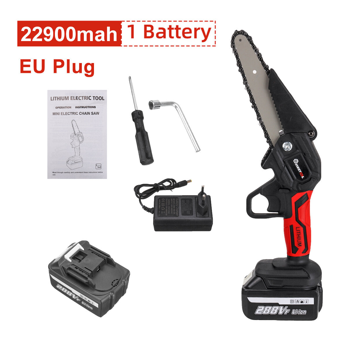 6 inch 1200 w elektrische kettingzaag snoerloze snoeien kettingzaag tuin boom logboekregistratie houtbewerking tool w / 1/2 stuks batterij