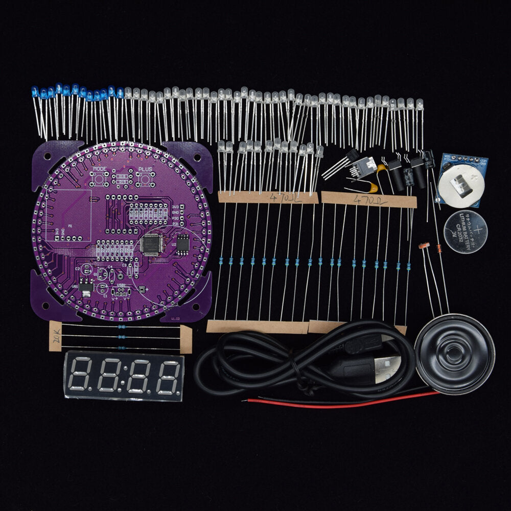 fourth generation dhz ec1838b ds1302 light control rotation led electronic clock kit music alarm clock with housing
