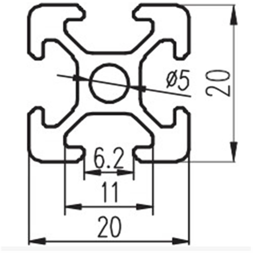 500 mm lengte 2020 t-sleuf aluminium profiel extrusieframe voor cnc