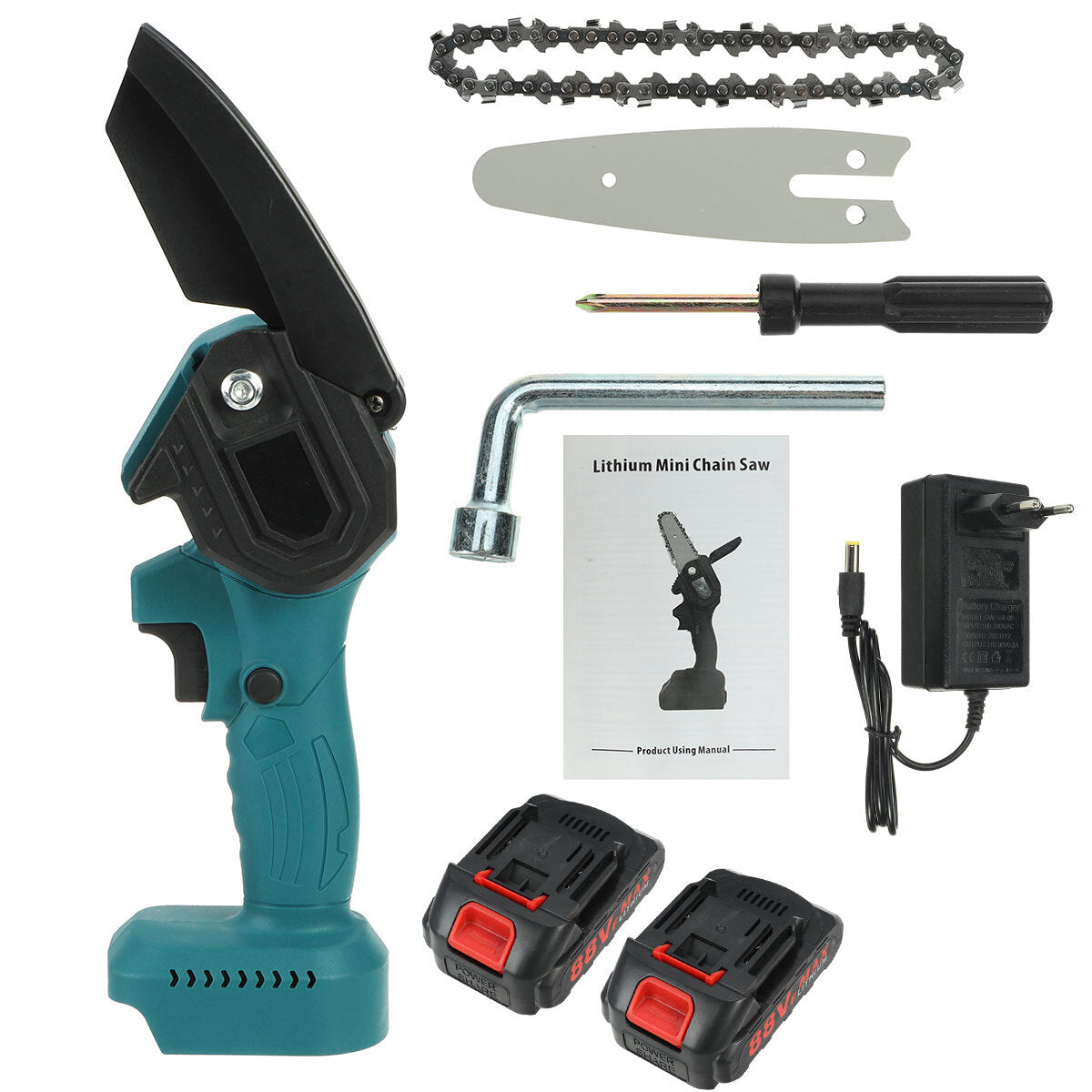 4 inch 300 w 1200 mah elektrische kettingzaag snoeien chainsaw draadloze houtbewerking cutter tool w / geen / 1 st / 2 stuks batterij
