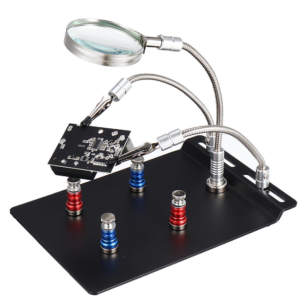 universele 3 flexibele armen soldeerstationhouder pcb-armatuur helpende handen met 4-delige magnetische kolom