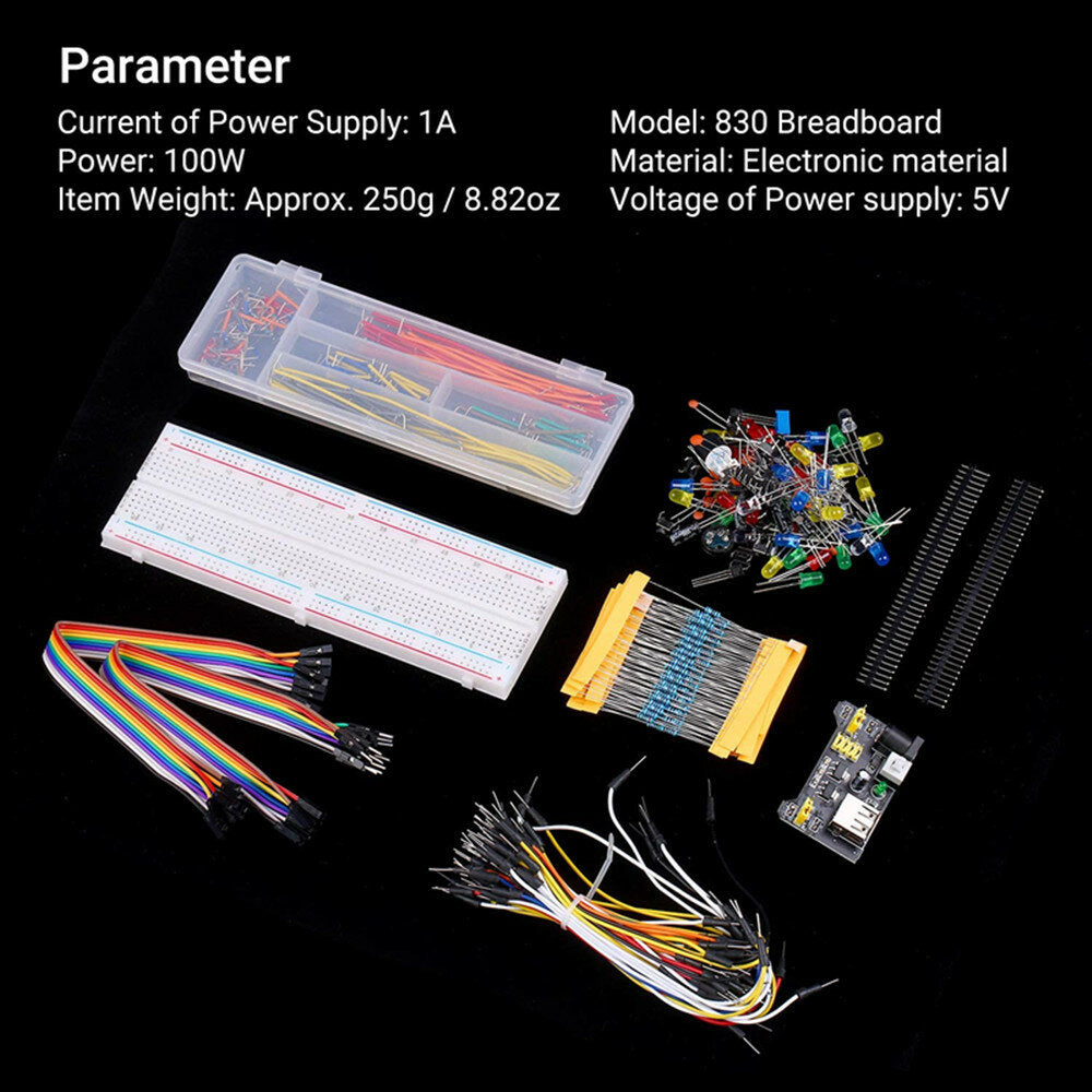 volledige dhz elektronische kit 830 breadboard jumper draad voeding condensator led licht arduinouno nano mega basic starter kit