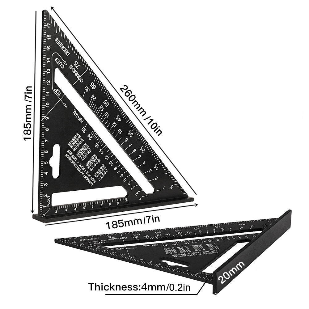 raitool ar01 260x185x185 mm metrische/imperiale aluminium zwarte driehoeksliniaal