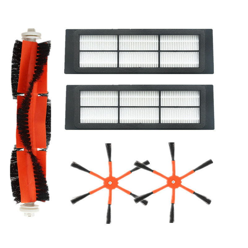 5 stuks stofzuiger onderdelen voor xiaomi roborock hepa filters * 2 oranje zijborstels * 2 hoofdborstel * 1 niet-origineel
