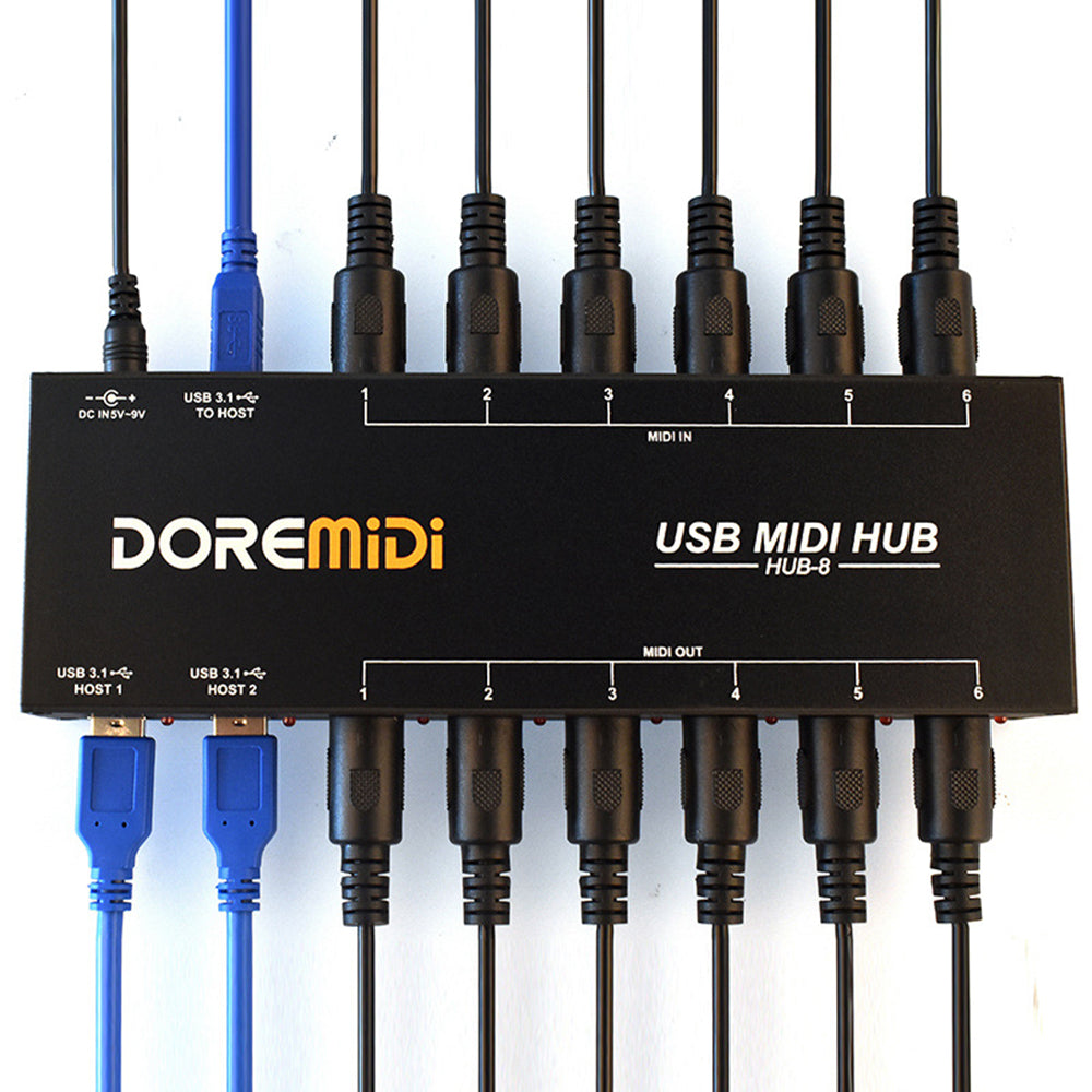 doremidi nieuwe hub-8 midi 6x6 usb midi host x2 usb 3.1 midi hub box