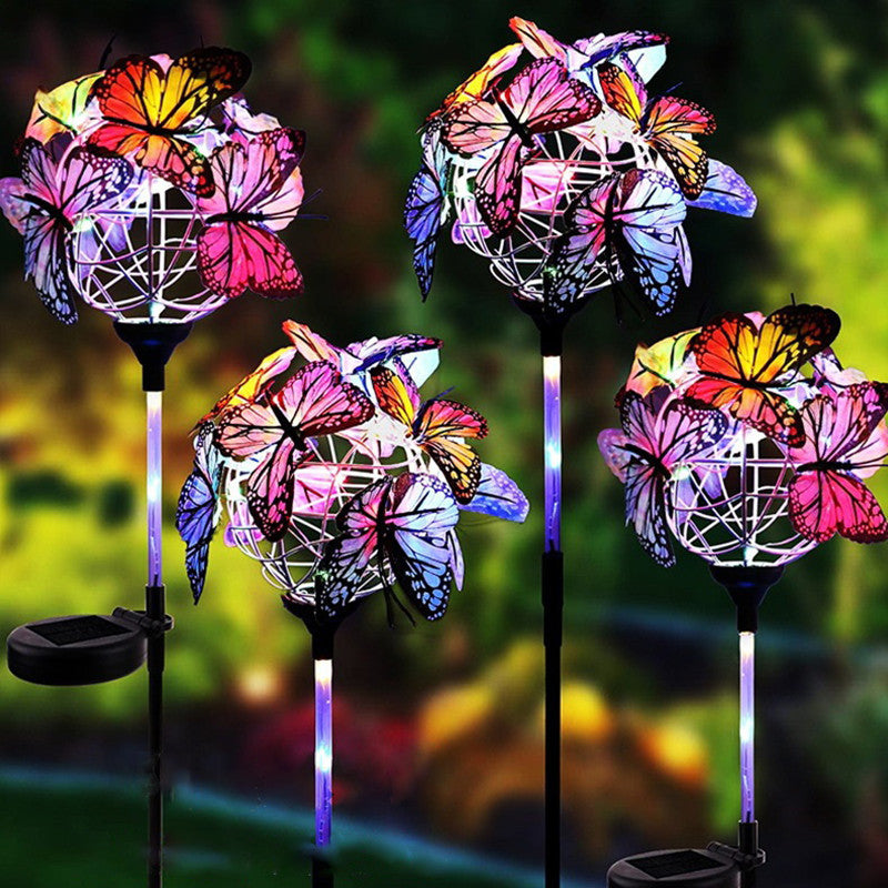 2 stuks zonne-verlichting buiten vlinderlicht transparante buis tuin decoratieve zonne-paallamp met vlinders decor aangedreven waterdicht voor tuin tuinpad