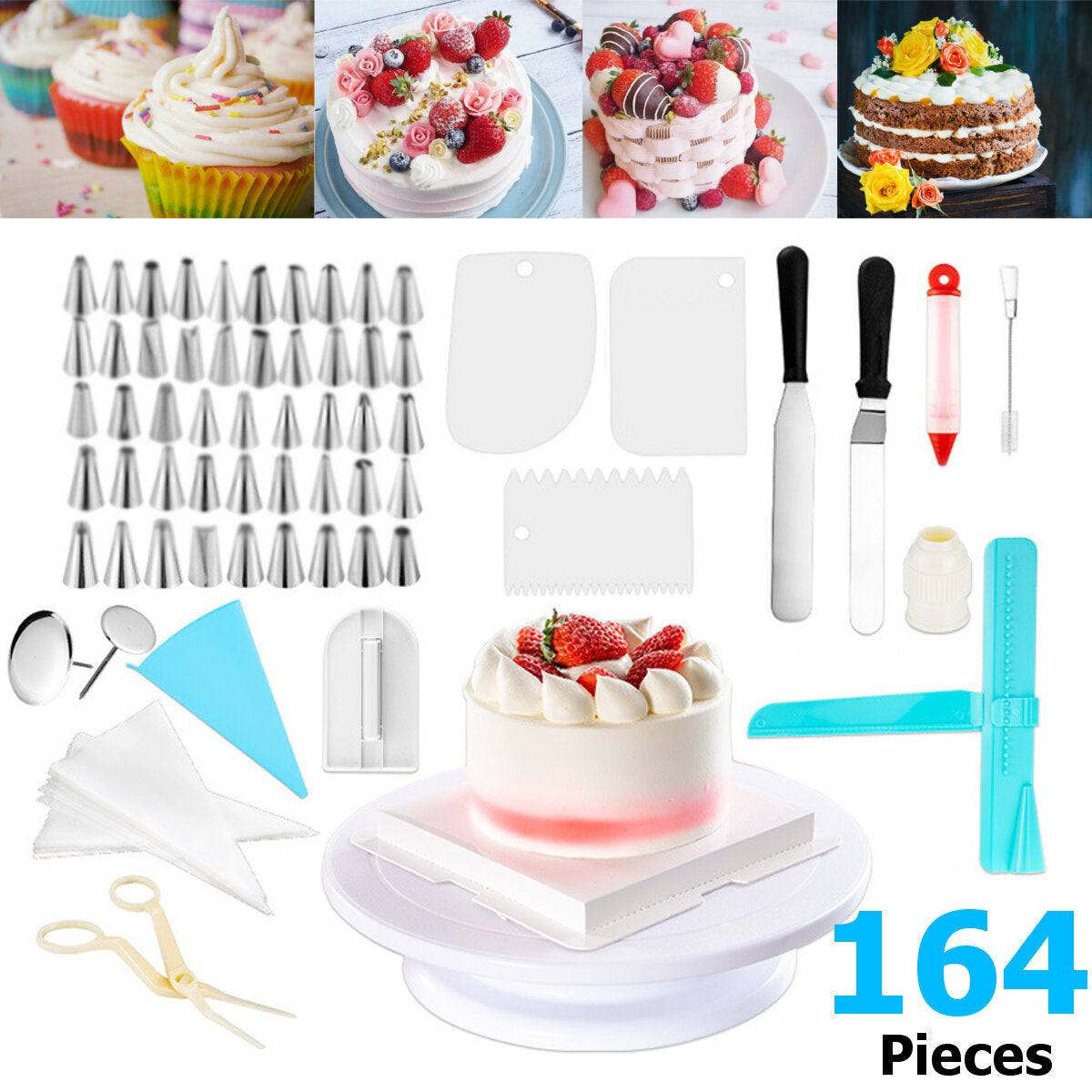 164 stuks dhz cake decor kit tools bakbenodigdheden draaitafelsets spatelstandaardsets