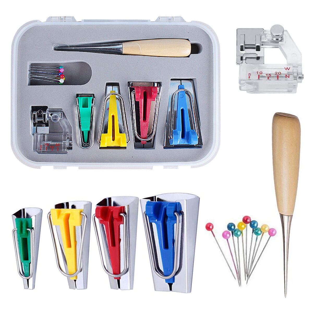 naaiband maker kits 4 maten 6 mm 12 mm 18 mm 25 mm huishoudelijke dhz stof patchwork naaien accessoires gereedschap makers kit met binding foot craft clips priem quilters pin voor quilt binding
