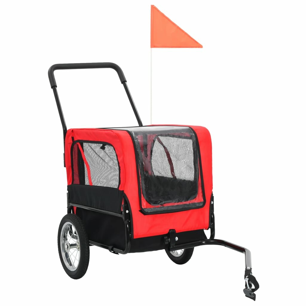 2-in-1 fietsaanhanger en joggingwagen voor huisdieren. rood en zwart