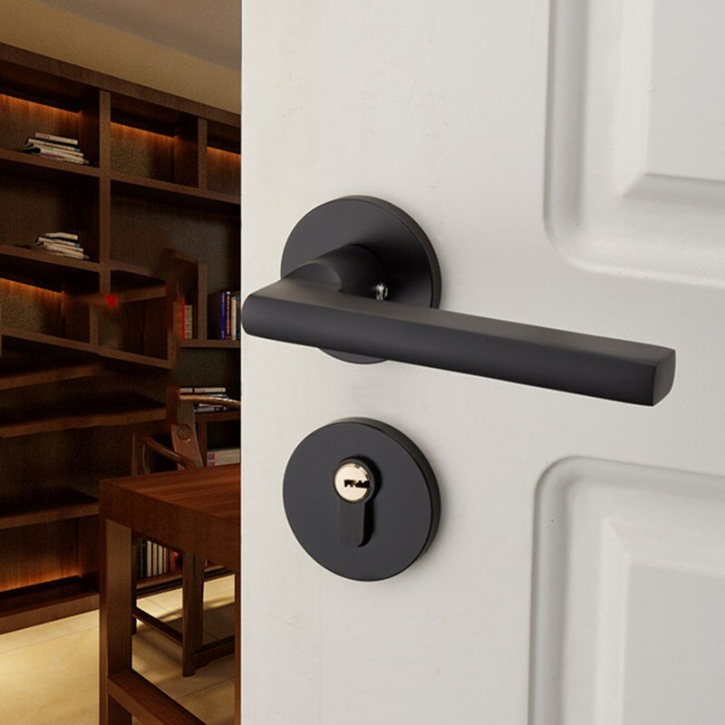 matzwart aluminium deurslot mechanische binnendeurhendel cilinderslot hendel klink home security mute locker met sleutels nieuwe woonaccessoires