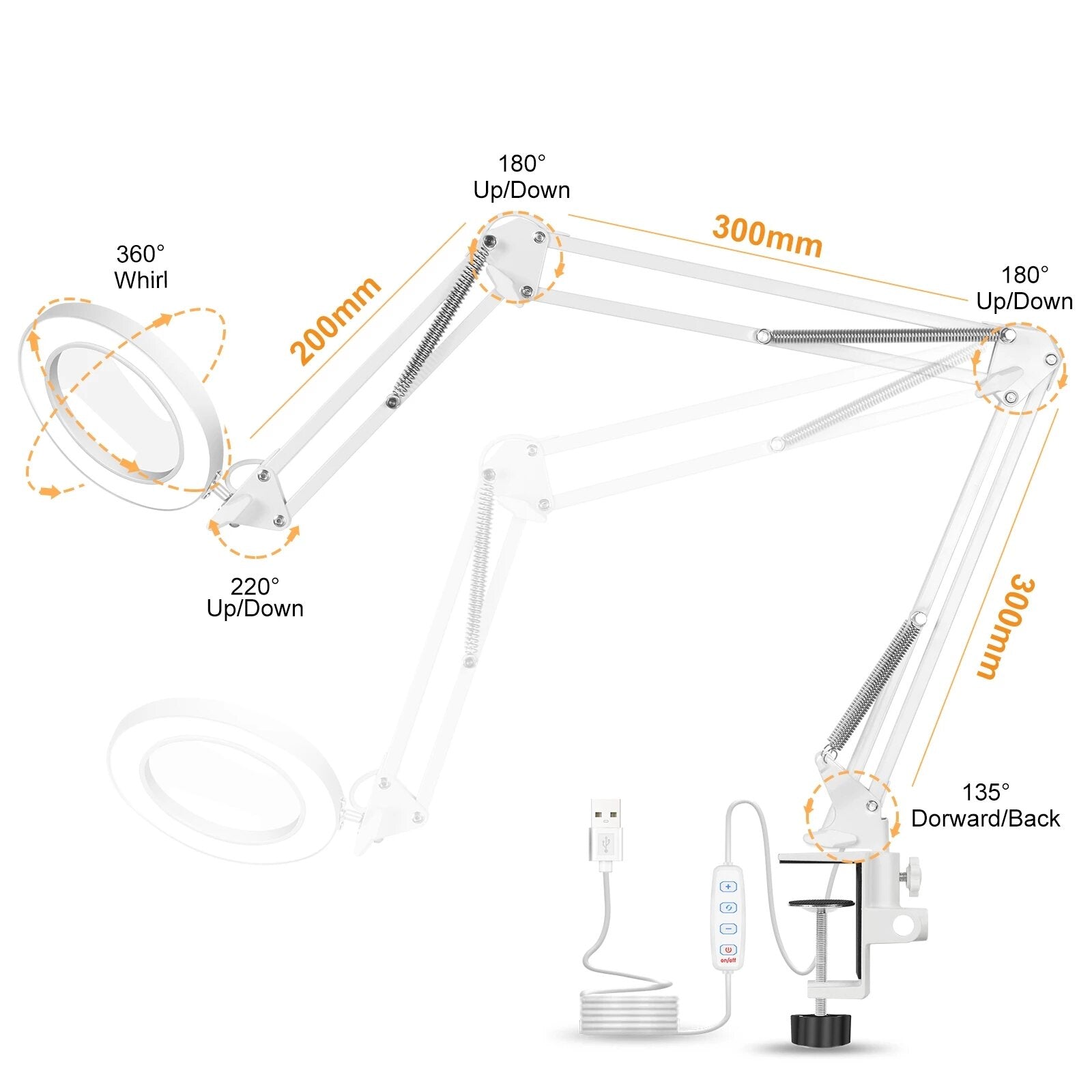 flexibel bureau grote 5x usb led vergrootglas 3 kleuren verlichte vergrootglas lamp loep lezen/rework/solderen