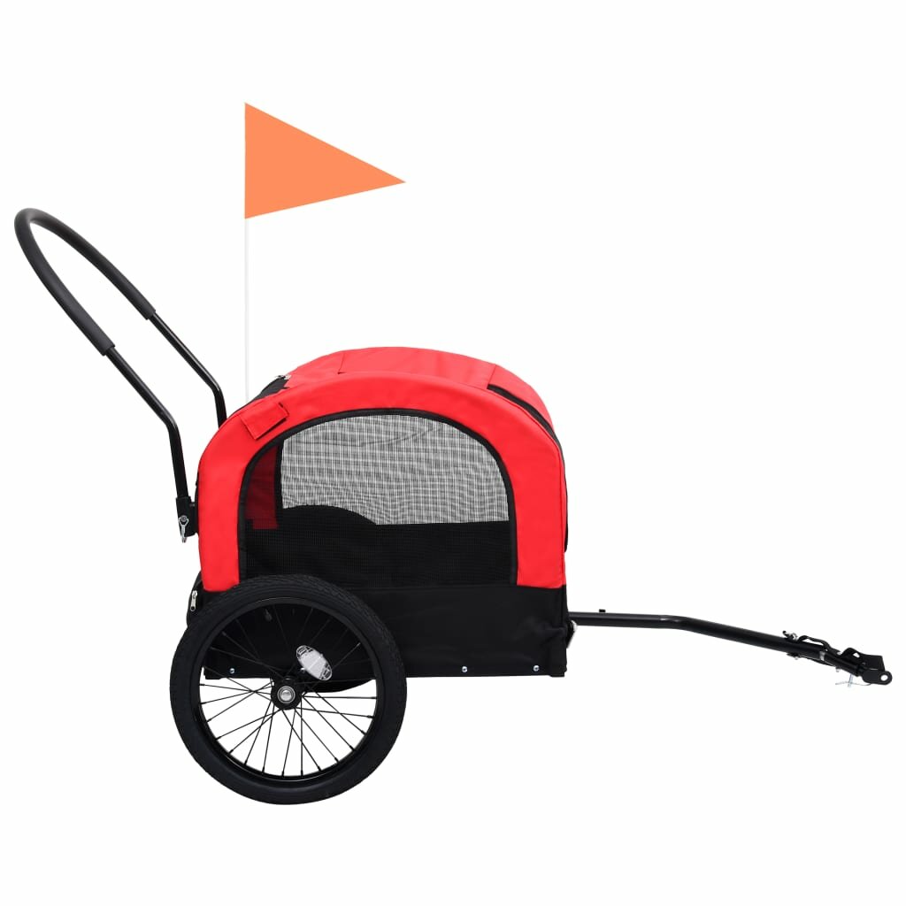 fietskar voor huisdieren 2-in-1 rollator rood en zwart
