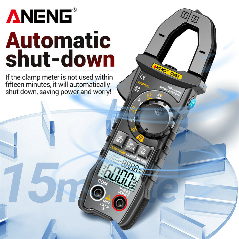 aneng cm82 stroomtang dc/ac 600a stroom spanning 6000 telt multimeter ampèremeter tester auto amp hz capaciteit ncv ohm test