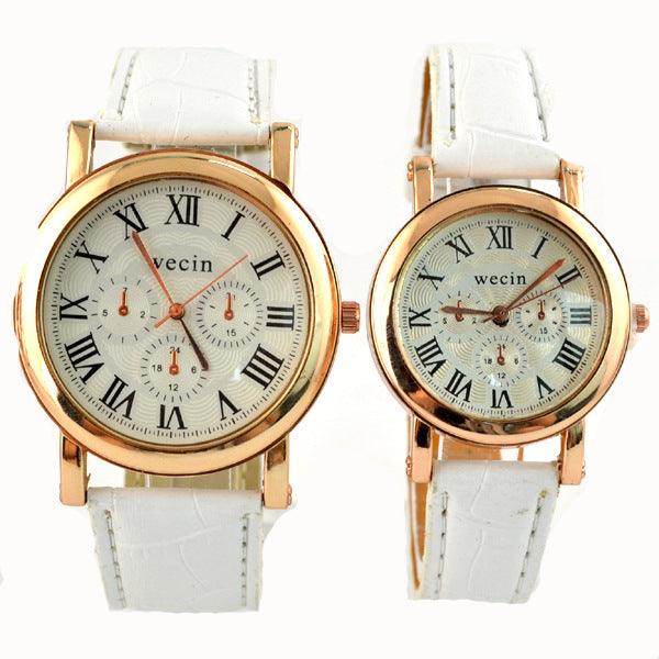 wecin 9003 pu leather roman number band analog quartz couples watch