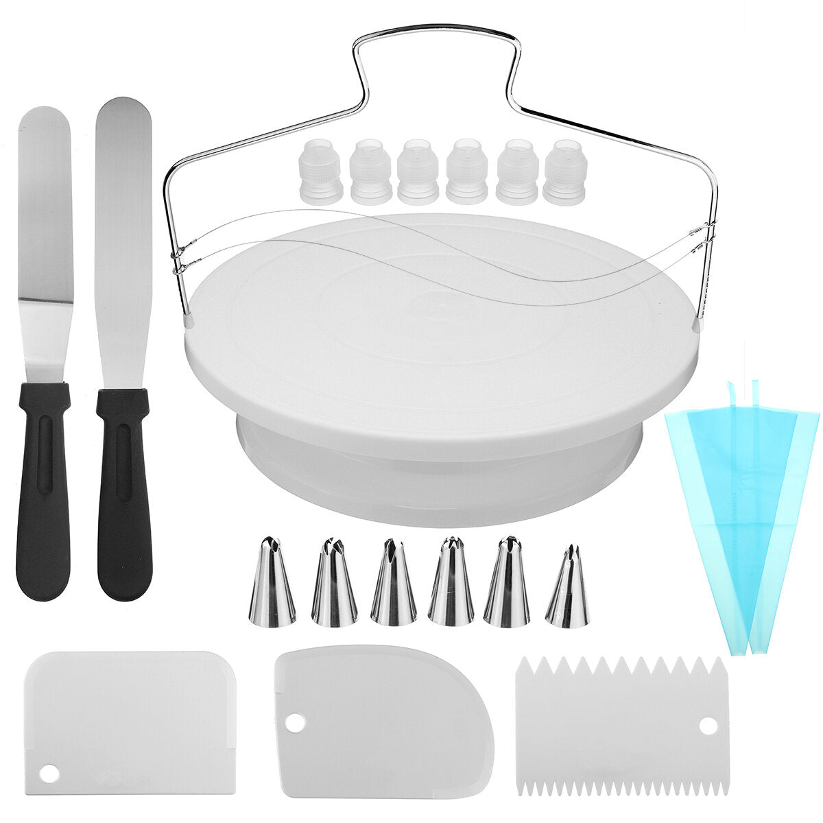21 stuks cake decorating tool kit bakken fondant levert draaitafel tas tip spatel