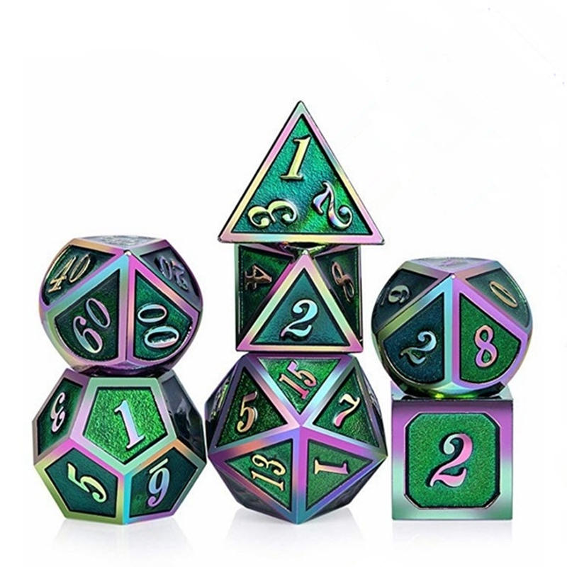 7 stuks/set regenboog rand metalen dobbelstenen set met tas board rollenspel draken tafel game bar party game dobbelstenen hobby speelgoed gift
