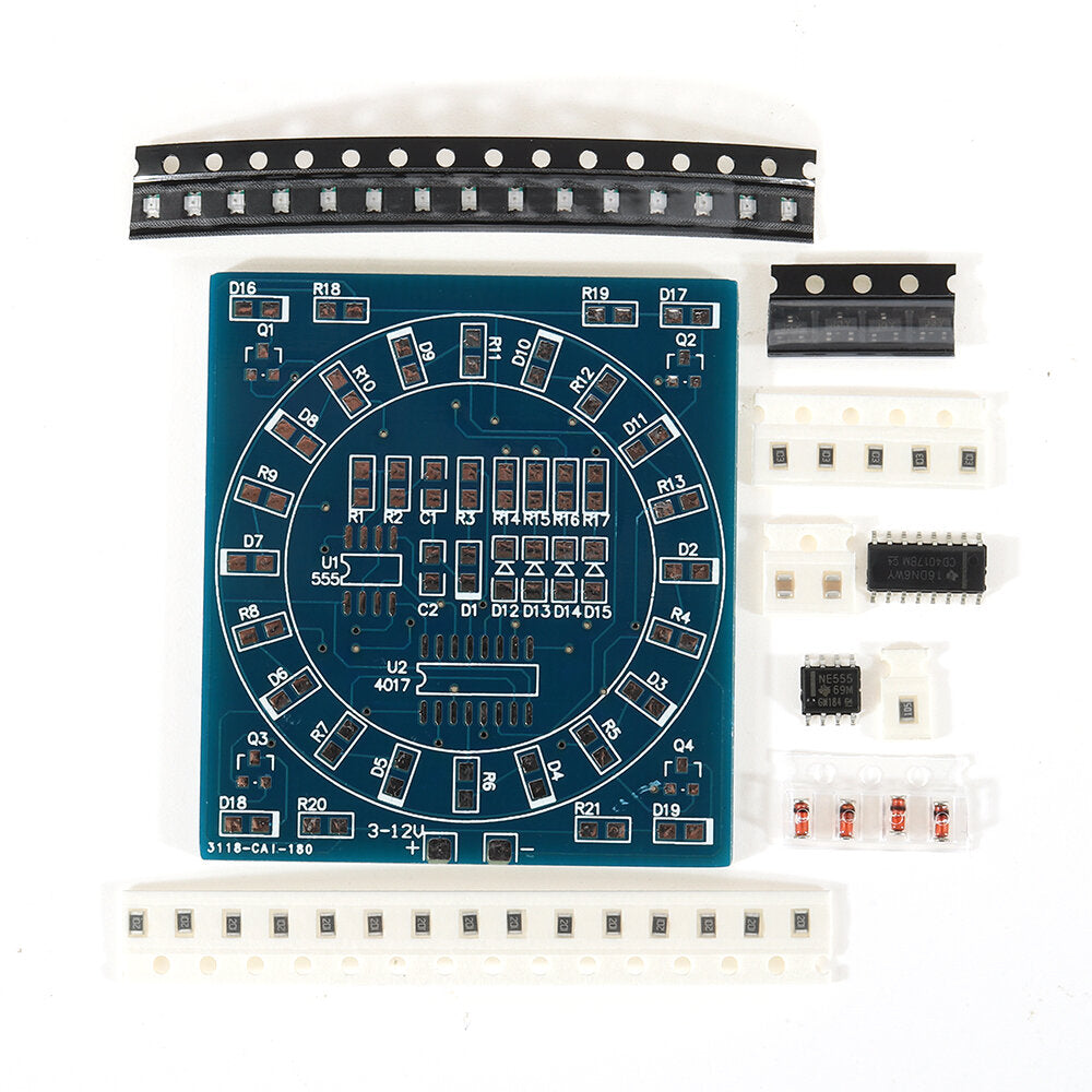dhz smd component soldering practice board mini pcb roterende led flash kit