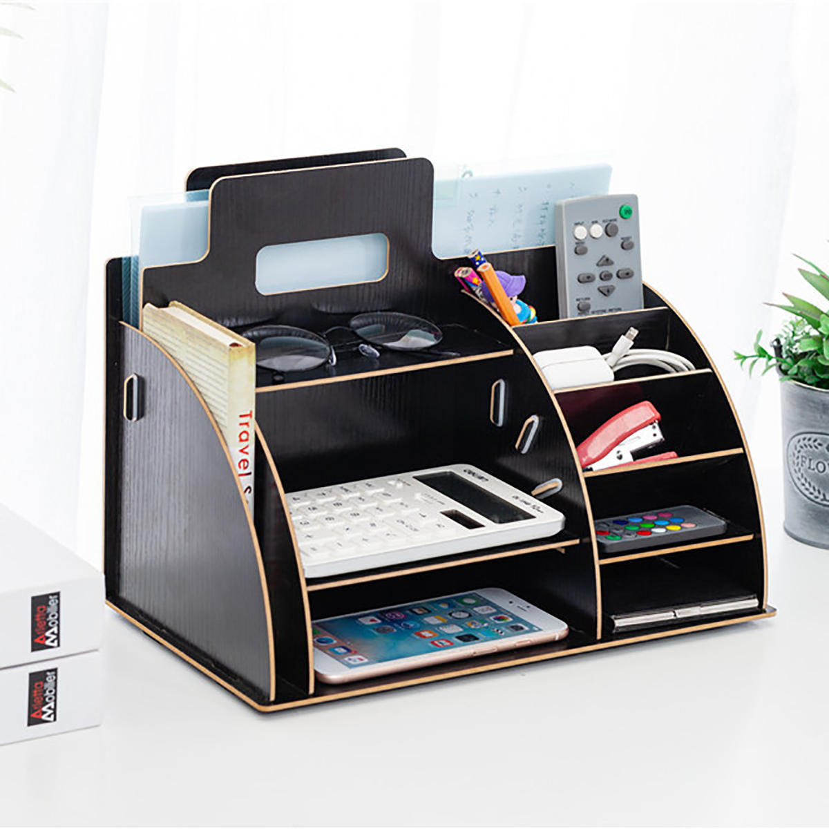 houten desktop organizer kantoorbenodigdheden opbergrek houten bureau organizer thuiskantoor supply opbergrek