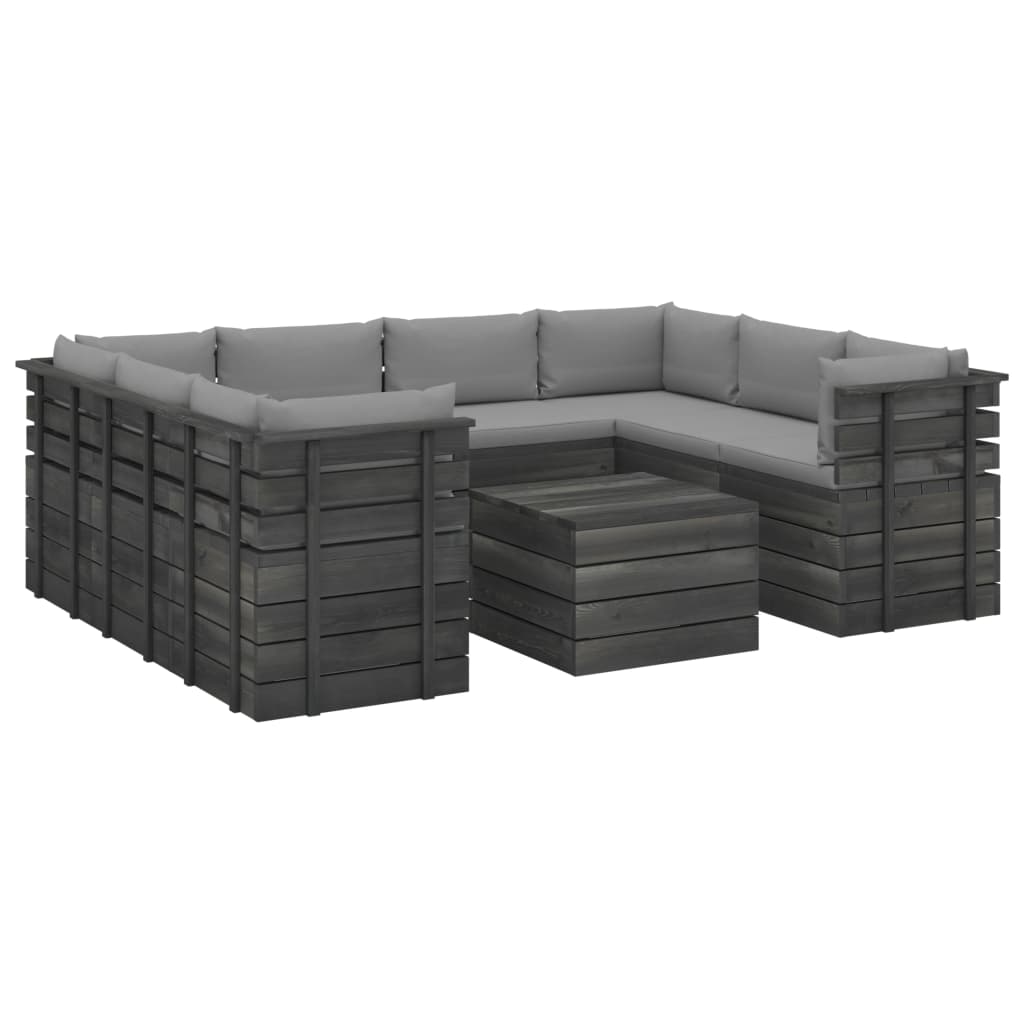 9-delige loungeset met kussens pallet massief grenenhout