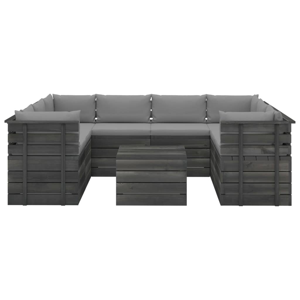 9-delige loungeset met kussens pallet massief grenenhout