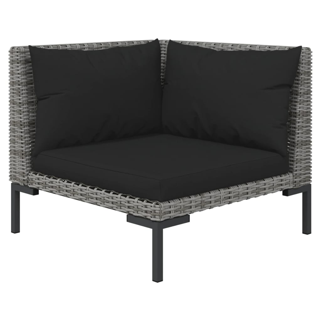 11-delige loungeset met kussens poly rattan donkergrijs