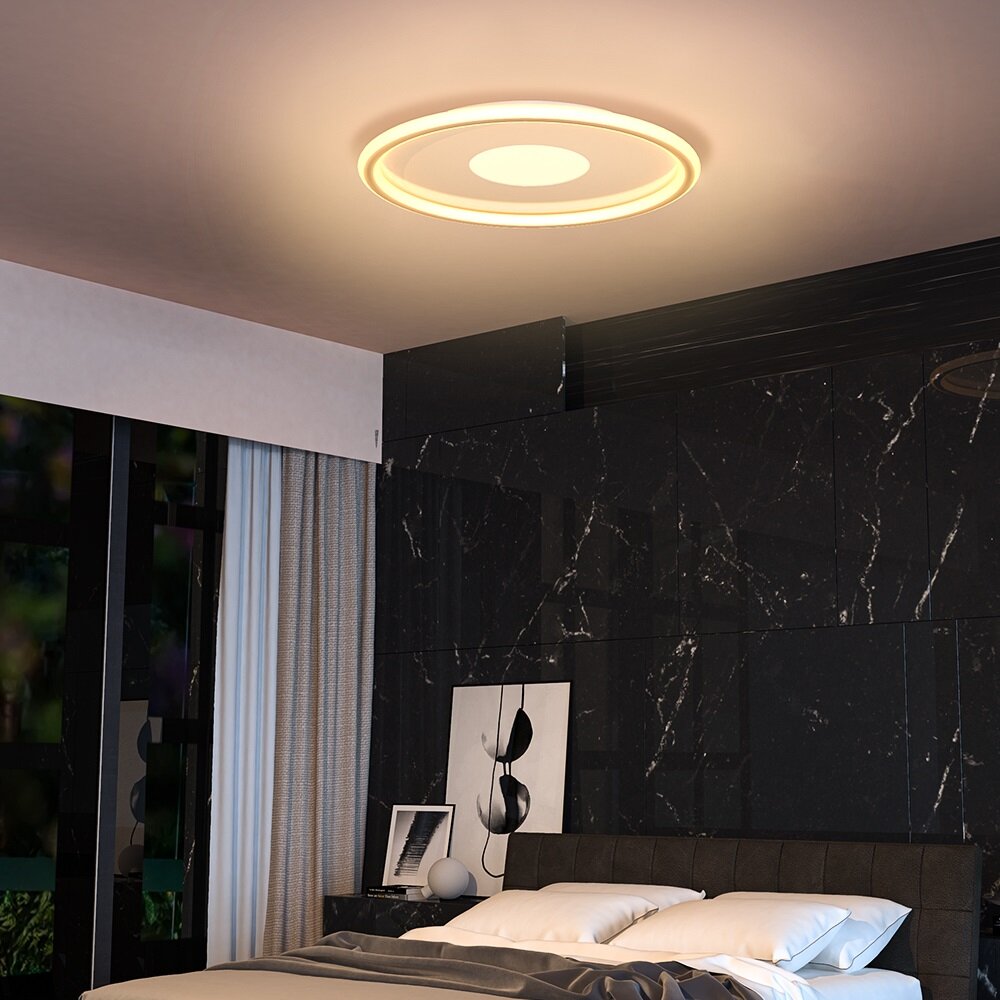 Plafondlamp Plat Rond 40 cm LED Dimbaar IP44 - Met 3D Effect
