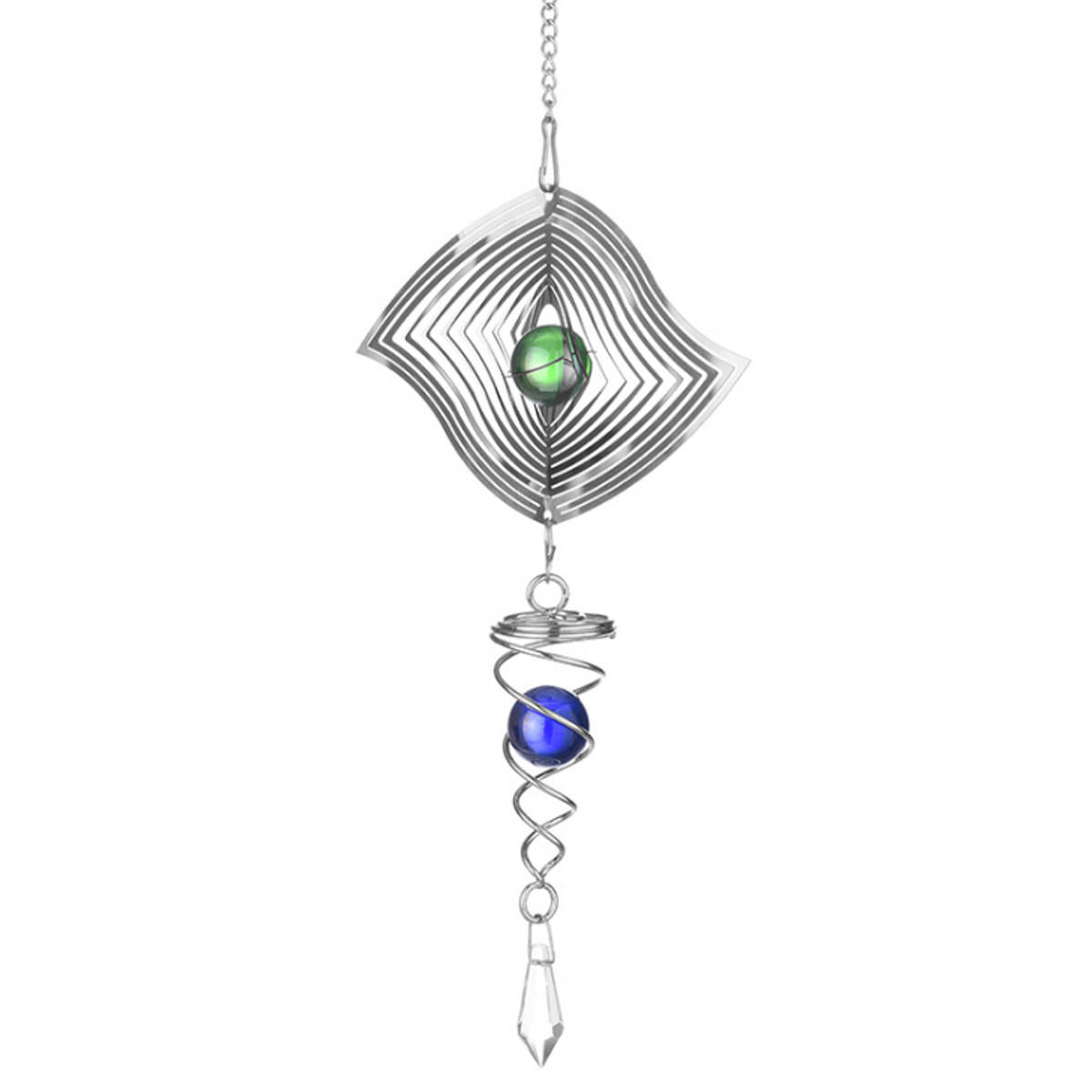 3d metalen hangende windspinner windgong met h elix staart glazen bal centrum decoraties