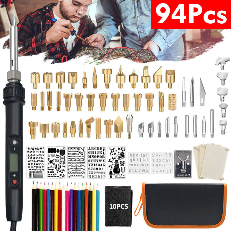 94 stuks soldeerbout kit lasapparaat houtgestookte pen soldeerbout tips us/eu: