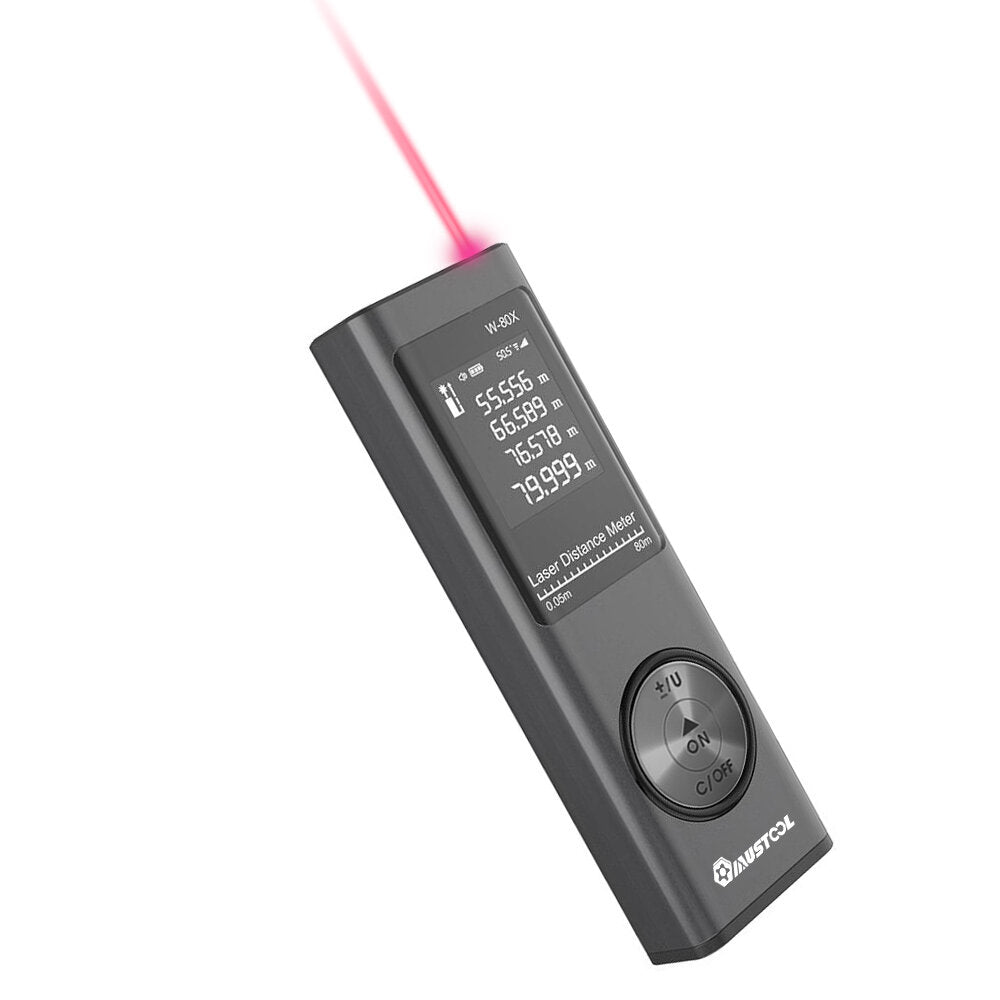 80m digitale mini-laserafstandsmeter met elektronische hoeksensor m / in / ft-eenheid schakelen usb opladen pythagoreaanse modus afstandsgebied volume meet laserafstandsmeter