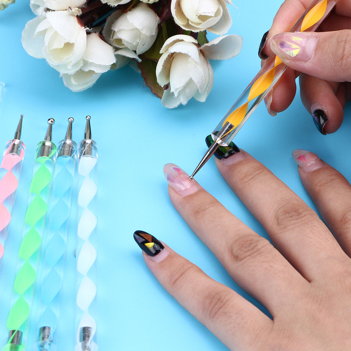 16 stuks mandala puntjes gereedschap set rock schilderen kit nail art pen verf stencil